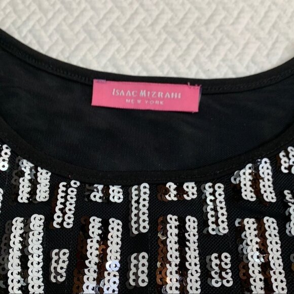𝅺isaac Mizrahi Black/White Semi Sheer Long Sleeve Sequin Top Sz S - Picture 8 of 10